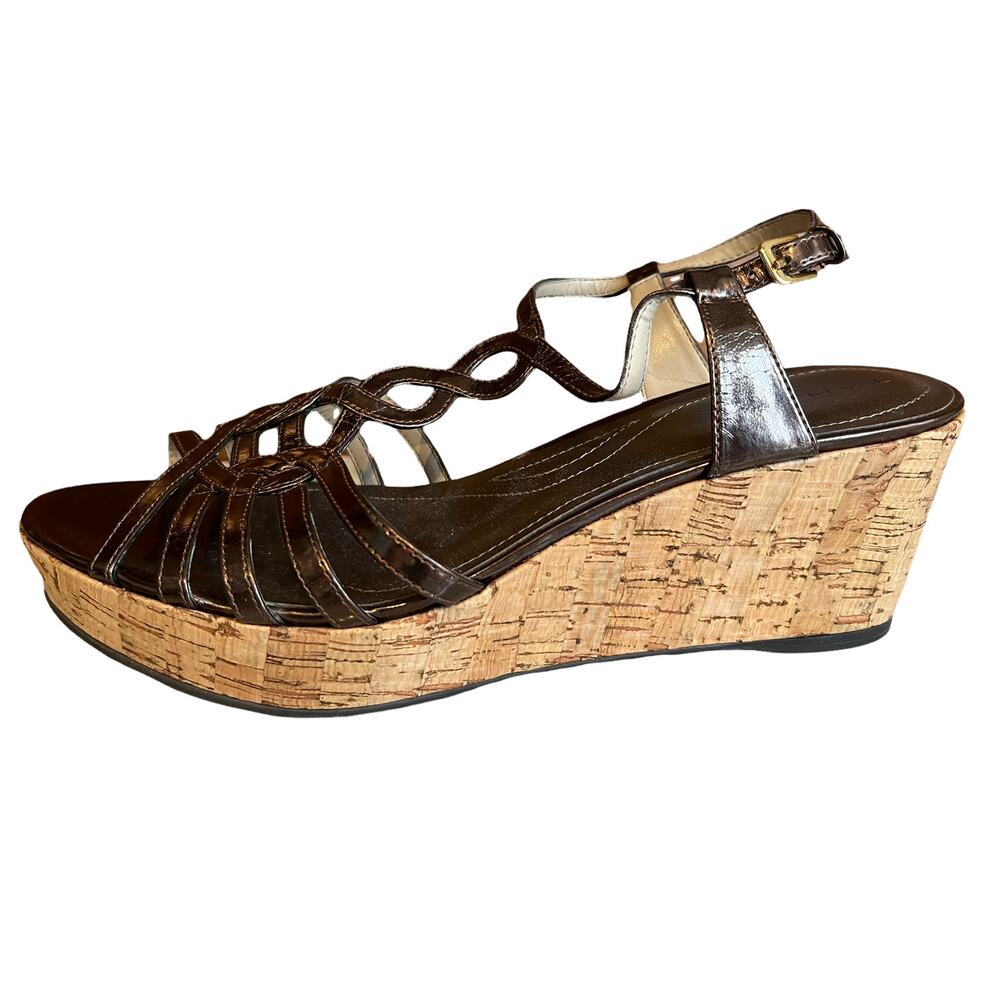 Tahari Cork Wedge Sandals Metallic Bronze 9